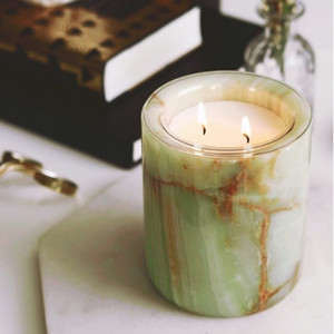 Round Natural Onyx Marble Candle Holder Stone Jar with Lid