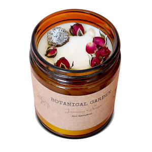 Organic Jasmine & Rose Scented Aromatherapy Pure Soy Wax Candle with Dried Flowers
