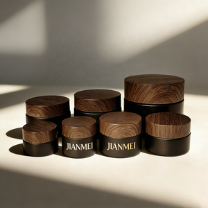Matte Black Glass Containers Face Cream Glass Jar with Wood Grain Lid